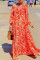 Orange Fashion Casual Print Patchwork Oblique Collar Long Dress