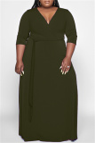 Black Fashion Casual Solid Basic V Neck Long Dress Plus Size Dresses
