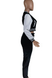 Black Casual Solid Patchwork Buckle Long Sleeve Two Pieces