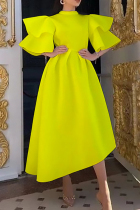 Yellow Fashion Formal Solid Patchwork Half A Turtleneck Evening Dress