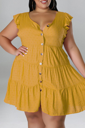 Gold Fashion Casual Plus Size Solid Patchwork V Neck Sleeveless Dress