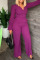 Purple Casual Solid Patchwork V Neck Long Sleeve Two Pieces