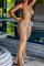Apricot Sexy Solid Bandage Hollowed Out Patchwork Halter Sleeveless Two Pieces