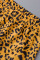 Black Casual Print Leopard Patchwork Slit V Neck Plus Size Two Pieces