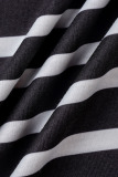 Black Casual Striped Print Patchwork V Neck Straight Plus Size Dresses