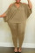 Khaki Fashion Casual Solid Hollowed Out V Neck Plus Size Two Pieces