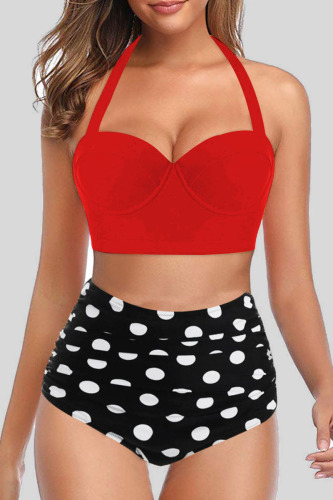 Black Red Sexy Print Bandage Patchwork Swimwears