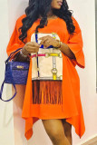 Orange Fashion Casual Print Patchwork V Neck Irregular Dress Dresses