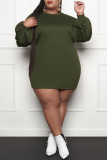 Army Green Casual Solid Patchwork O Neck Straight Plus Size Dresses