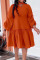 Tangerine Casual Solid Patchwork Fold O Neck A Line Dresses