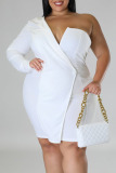 White Sexy Solid Patchwork Asymmetrical Evening Dress Plus Size Dresses