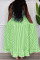 Green Casual Sweet Striped Print Patchwork Buckle Spaghetti Strap Sling Dress Dresses