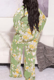 Yellow Casual Print Bandage Patchwork V Neck Plus Size Jumpsuits