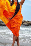 Orange Yellow Fashion Casual Solid Patchwork Contrast Mandarin Collar Sleeveless Dress