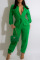 Green Casual Solid Patchwork Buckle Turndown Collar Jumpsuits