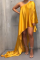 Gold Casual Solid Patchwork One Shoulder Irregular Dress Dresses