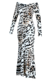 Leopard Print Fashion Casual Print Patchwork V Neck Long Sleeve Dresses