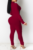 Red Sexy Solid Draw String Half A Turtleneck Long Sleeve Two Pieces
