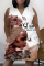 Black Fashion Casual Print Patchwork V Neck Sleeveless Plus Size Dress