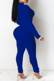Blue Sexy Solid Draw String Half A Turtleneck Long Sleeve Two Pieces