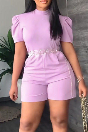 Pink Casual Solid Patchwork With Belt O Neck Straight Jumpsuits