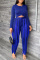 Royal Blue Fashion Casual Solid Tassel Patchwork O Neck Long Sleeve Two Pieces