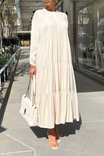 Apricot Casual Solid Patchwork Fold O Neck Straight Dresses