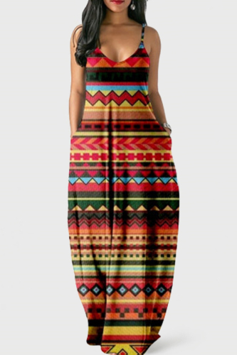 Tangerine Fashion Sexy Print Backless Spaghetti Strap Long Dress