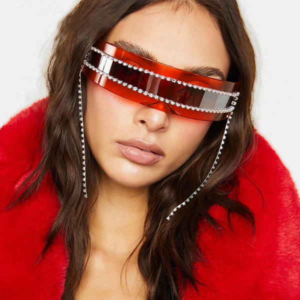Red Fashion Casual Patchwork Tassel Rhinestone Sunglasses