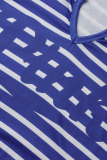 Blue Casual Striped Print Patchwork V Neck Straight Plus Size Dresses