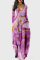Purple Fashion Casual Print Patchwork V Neck Long Sleeve Dresses