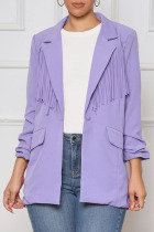 Purple Casual Solid Tassel Patchwork Buttons Turn-back Collar Outerwear