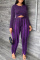Purple Fashion Casual Solid Tassel Patchwork O Neck Long Sleeve Two Pieces