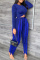 Royal Blue Fashion Casual Solid Tassel Patchwork O Neck Long Sleeve Two Pieces