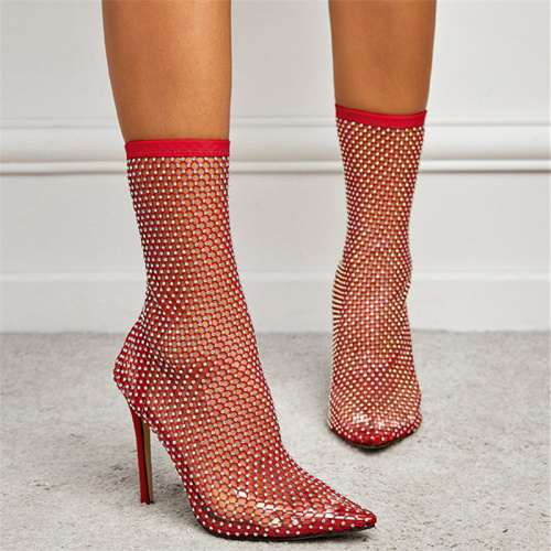 Red Fashion Sexy Casual Hollowed Out Patchwork Rhinestone Pointed Shoes