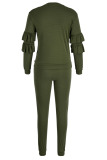Green Euramerican Flounce Design Blending Two-piece Pants Set