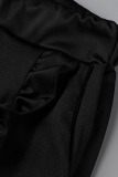 Black Euramerican Flounce Design Blending Two-piece Pants Set