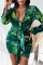 Green Fashion Casual Print Patchwork V Neck Long Sleeve Dresses