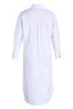White Euramerican Color Collision Splicing Irregular Mid Calf Dress