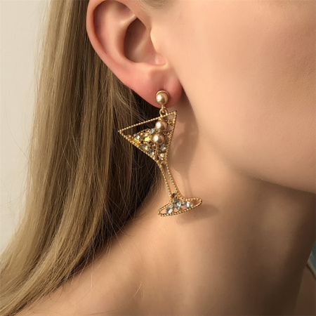 Gold Fashion Patchwork Pearl Rhinestone Earrings