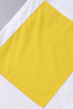 White Euramerican Color Collision Splicing Irregular Mid Calf Dress