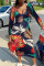 Multicolor Fashion Casual Print Patchwork U Neck Long Sleeve Dresses