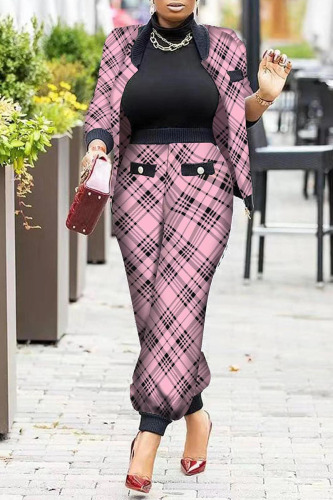 Pink Fashion Casual Print Patchwork Long Sleeve Two Pieces