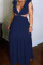 Dark Blue Sexy Solid Bandage Hollowed Out Patchwork Backless Stringy Selvedge V Neck Dresses