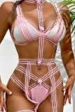 Pink Fashion Sexy Patchwork Hollowed Out Backless Lingerie