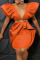 Orange Sexy Solid Patchwork Flounce Fold V Neck Evening Dress Plus Size Dresses