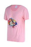 Pink Fashion Casual Cartoon Print Basic O Neck T-Shirts