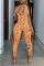 Orange Sexy Print Patchwork Backless Halter Skinny Jumpsuits