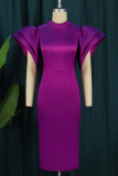 Purple Elegant Solid Patchwork O Neck Evening Dress Dresses