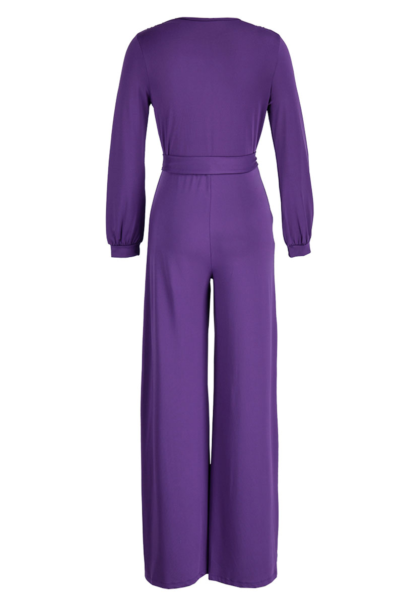 Casual Daily Simplicity Solid Frenulum U Neck Loose Jumpsuits(4 Colors)